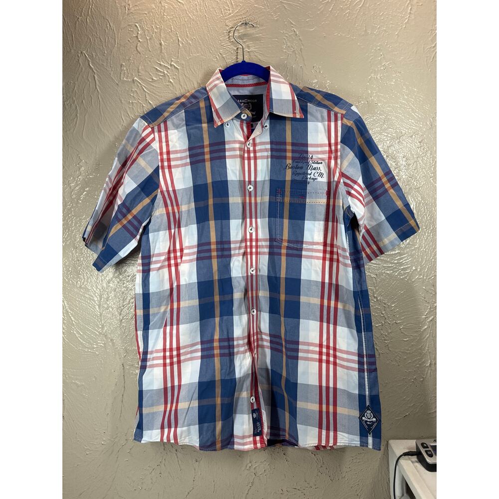 Casa Moda Casual Fit Shirt Short Sleeve Button Down Plaid Pocket Mens Sz Medium